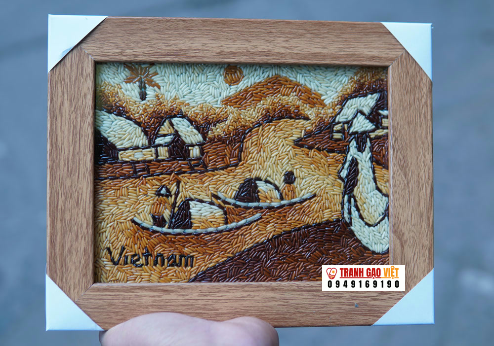 Tranh gạo áo dài quê hương việt nam