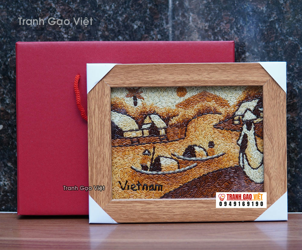 Tranh gạo áo dài quê hương việt nam