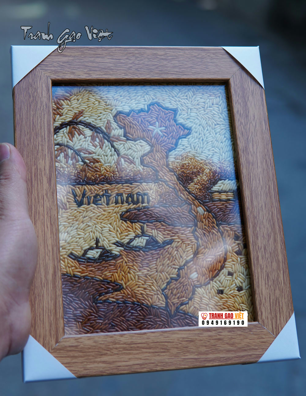 Tranh gạo bản đồ việt nam để bàn