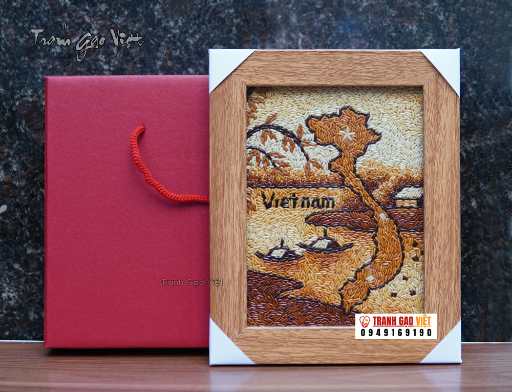 Tranh gạo bản đồ việt nam để bàn