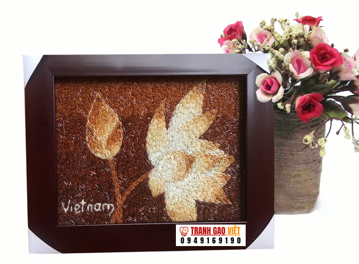 tranh gạo để bàn hoa sen