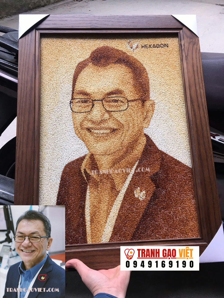 tranh gạo chân dung tặng sếp
