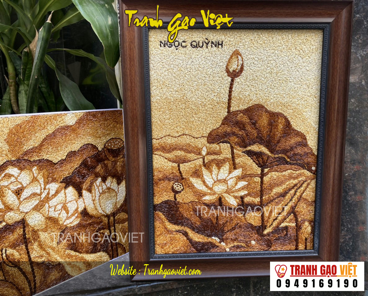 treo tranh gạo hoa sen