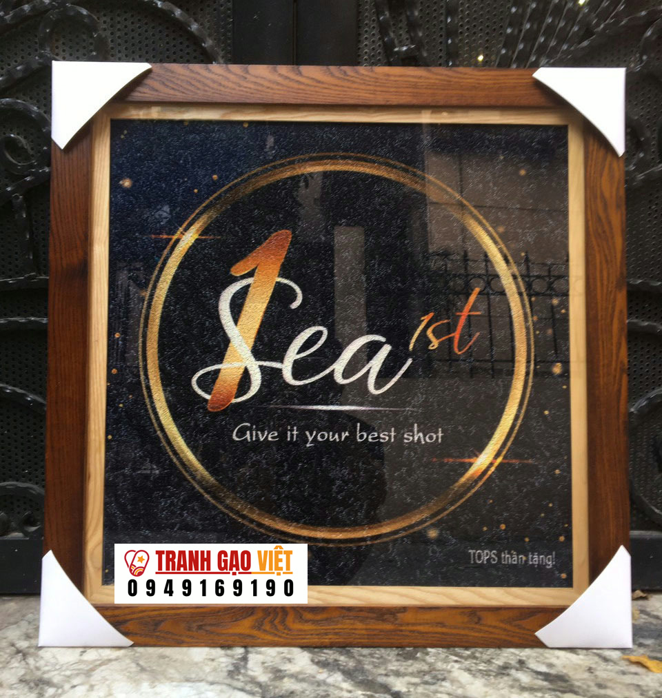 Logo tranh gạo màu mẫu đặt theo yêu cầu, khung gỗ