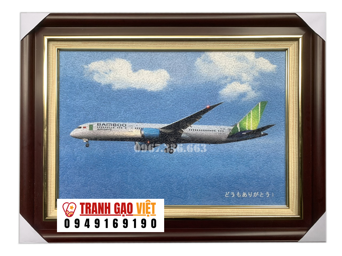 Tranh gạo màu Máy bay Bamboo Airways