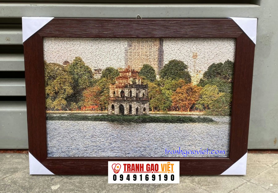 Tranh gạo màu Tháp Rùa khổ nhỏ