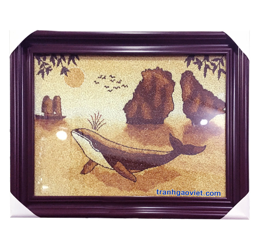 Tranh làm theo mẫu yêu cầu riêng của khách có hình ảnh hòn Trống Mái và có cá.....