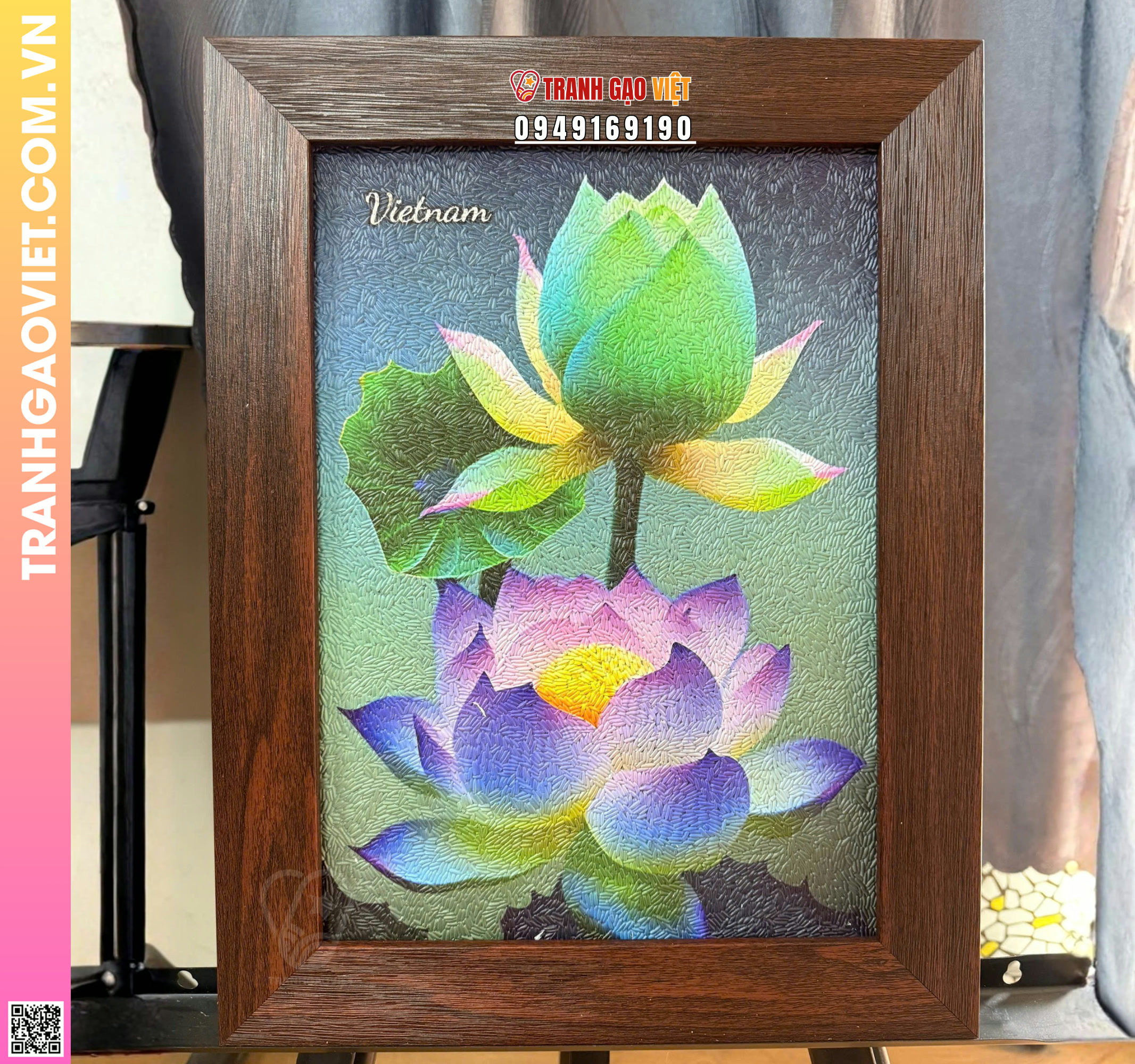 Tranh Gạo Màu Búp Sen Trong Đầm