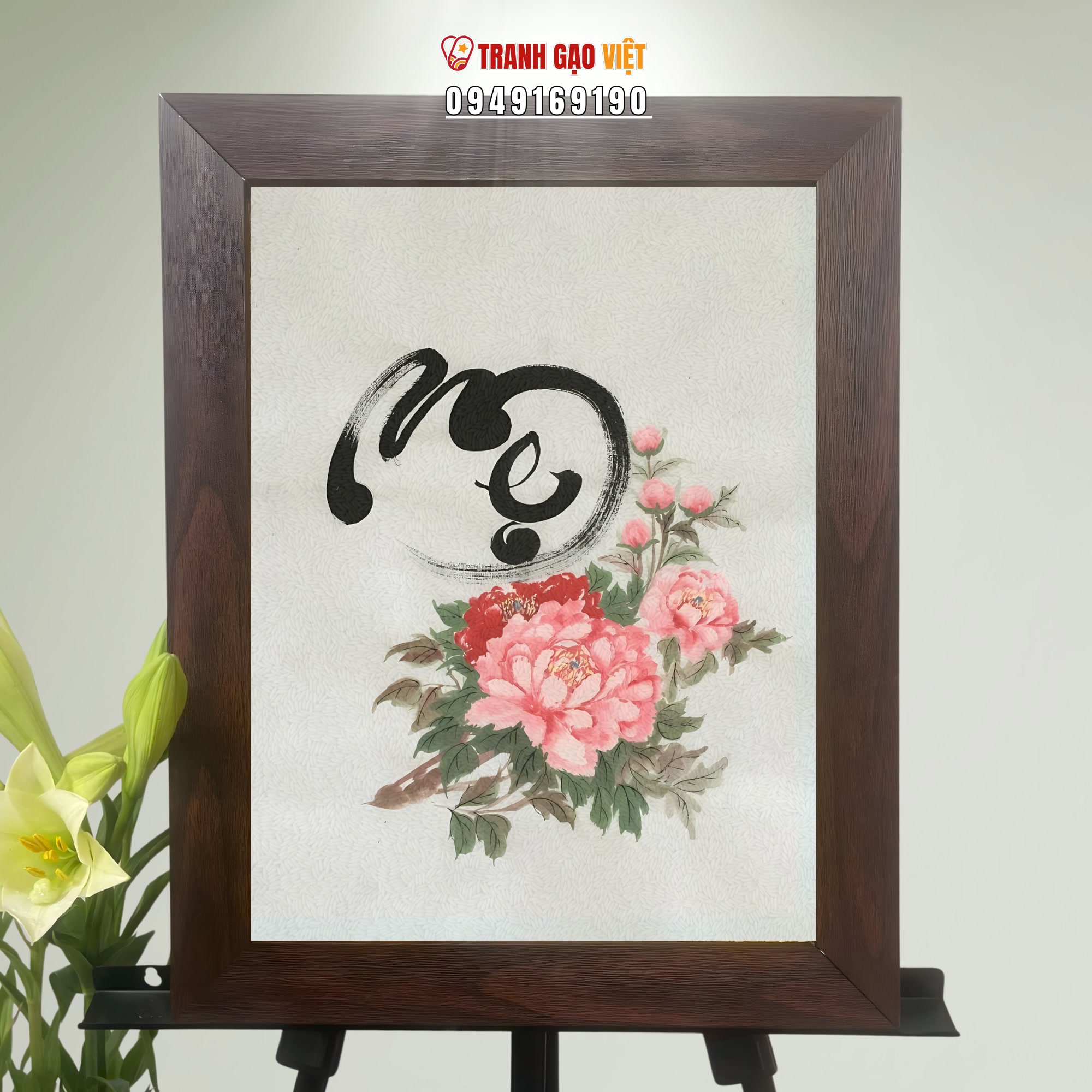 Tranh gạo màu thư pháp chữ Mẹ quà tặng ý nghĩa