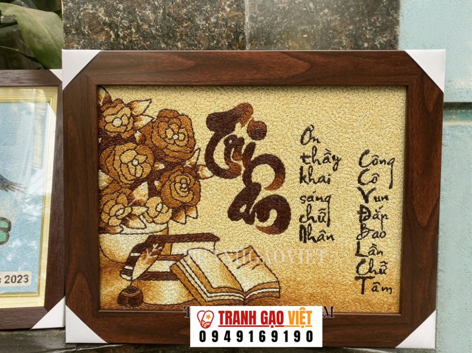 Tranh gạo thư pháp tri ân thầy cô ý nghĩa