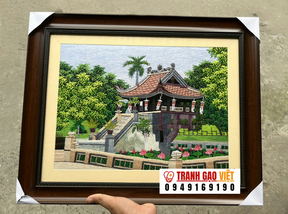 Tranh thêu tay chùa một cột