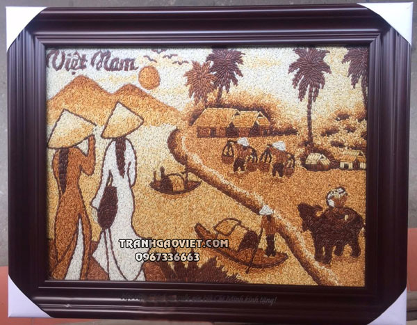 Tranh gạo áo dài và quê hương việt nam