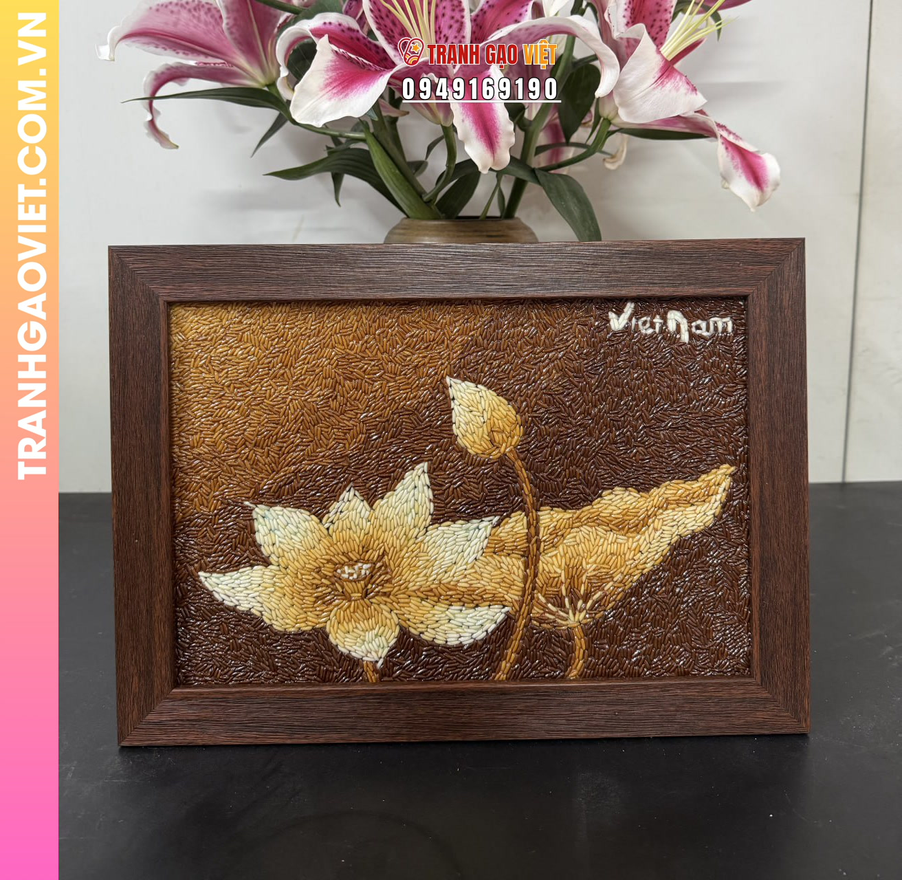 Liên hệ đặt tranh gạo hoa sen