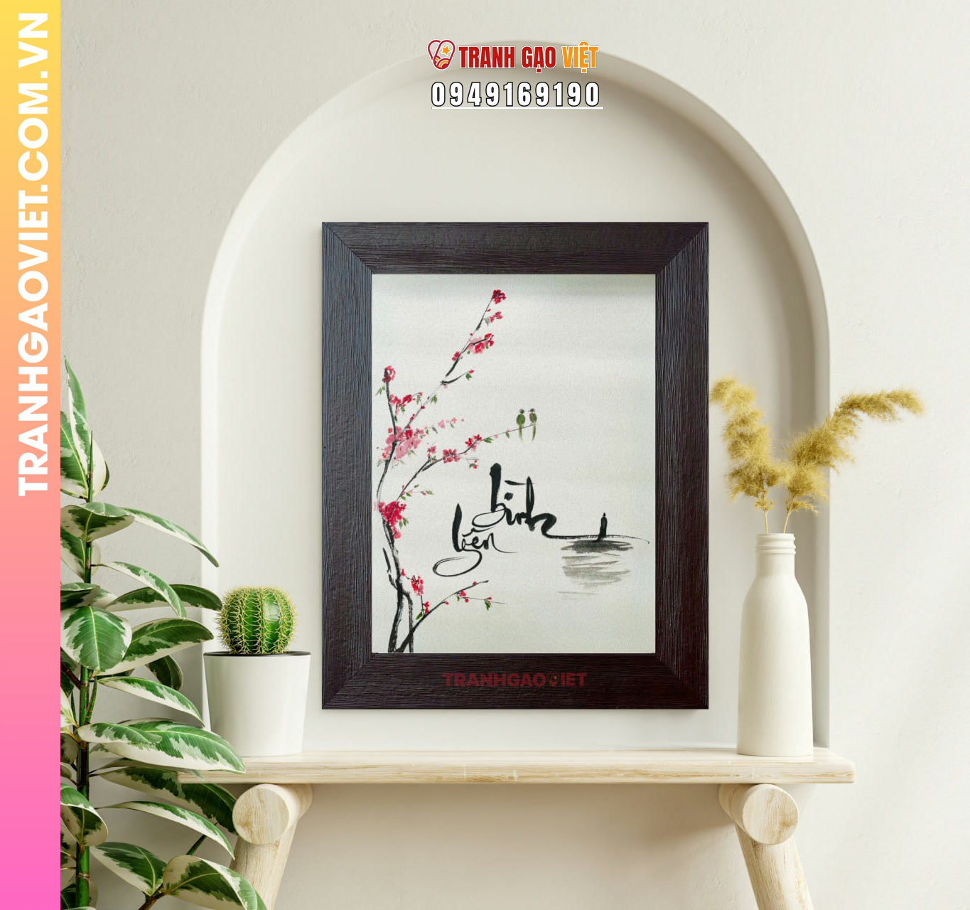 Liên hệ đặt Tranh Gạo Thư Pháp Thu Hút Tài Lộc