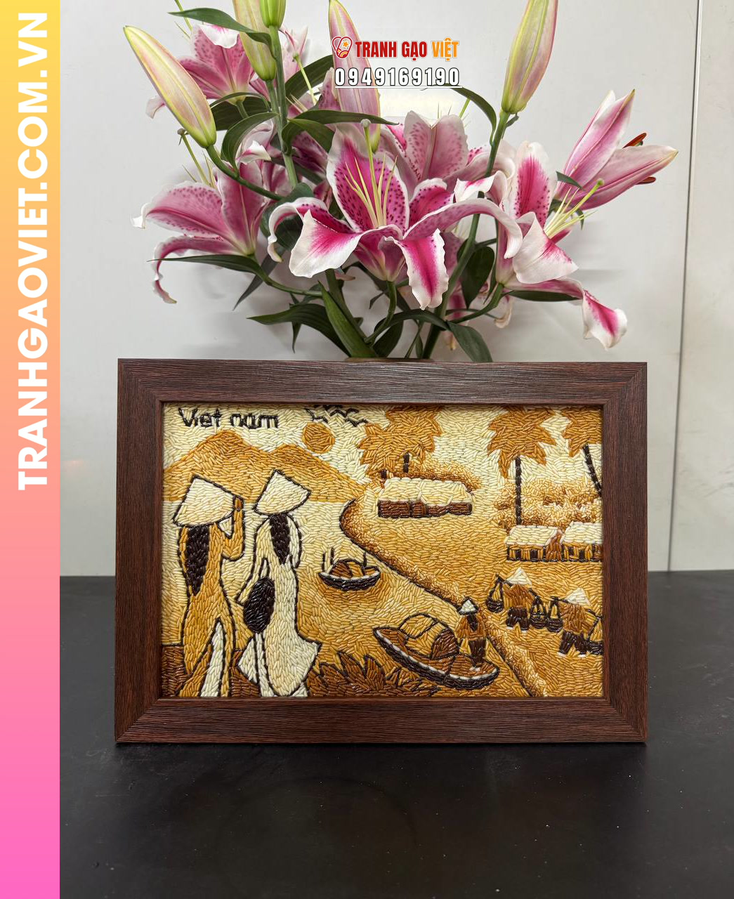 Tranh Gạo Bến Chiều Quê size 20x30cm