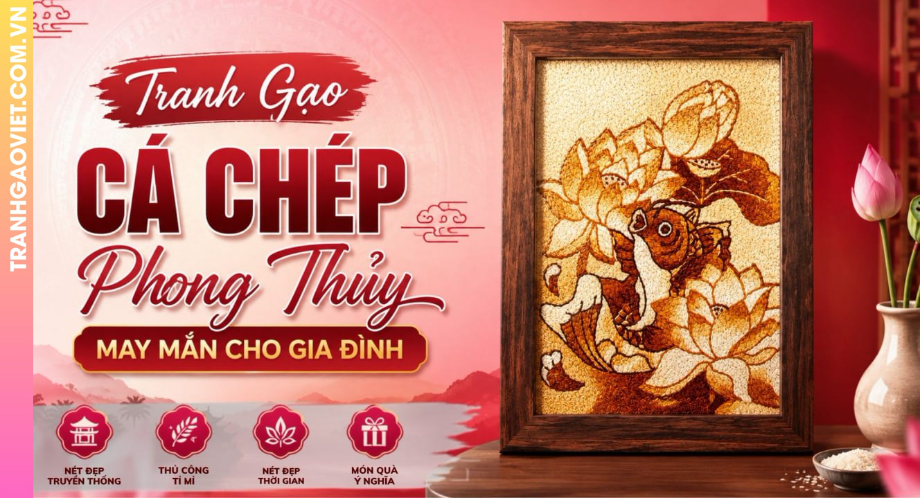 Tranh Gạo Cá Chép Phong Thủy May Mắn Cho Gia Đình