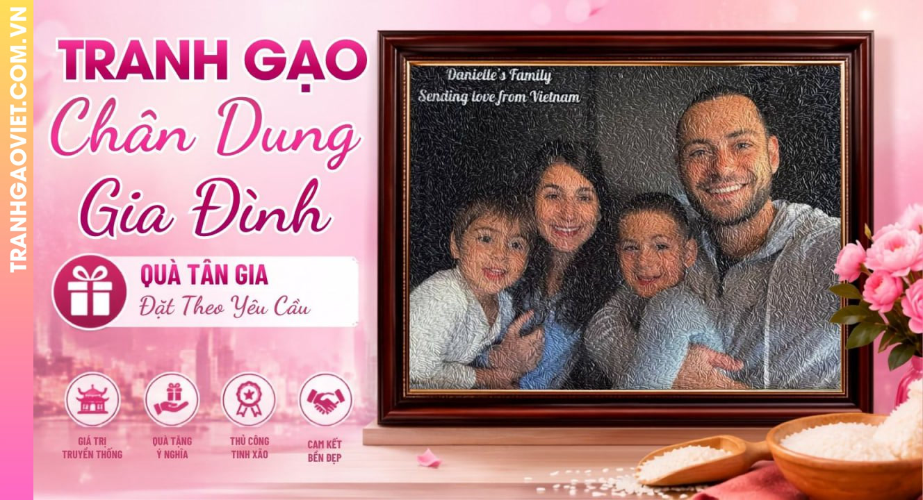Tranh Gạo Chân Dung Đặt Theo Yêu Cầu Làm Quà Tân Gia
