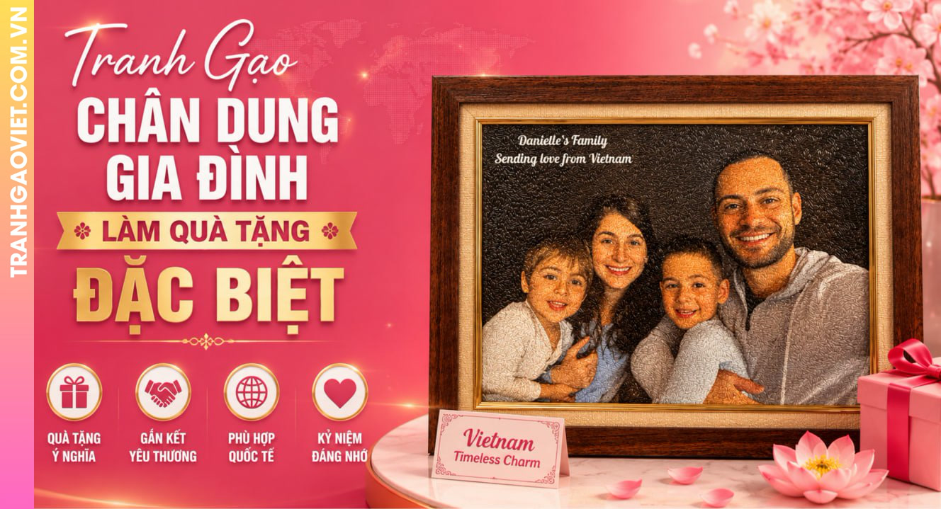 Tranh Gạo Chân Dung Gia Đình Làm Quà Tặng Đặc Biệt