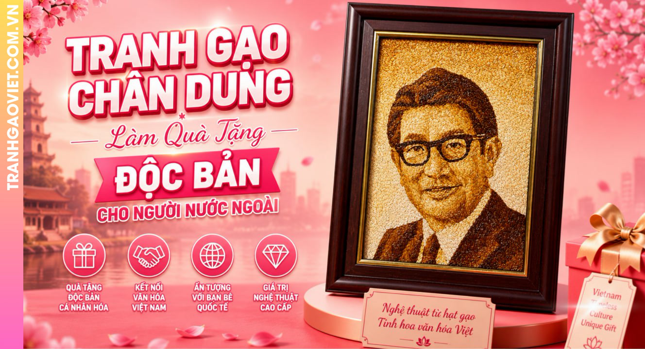 Tranh Gạo Chân Dung Làm Quà Tặng Độc Bản Cho Người Nước Ngoài
