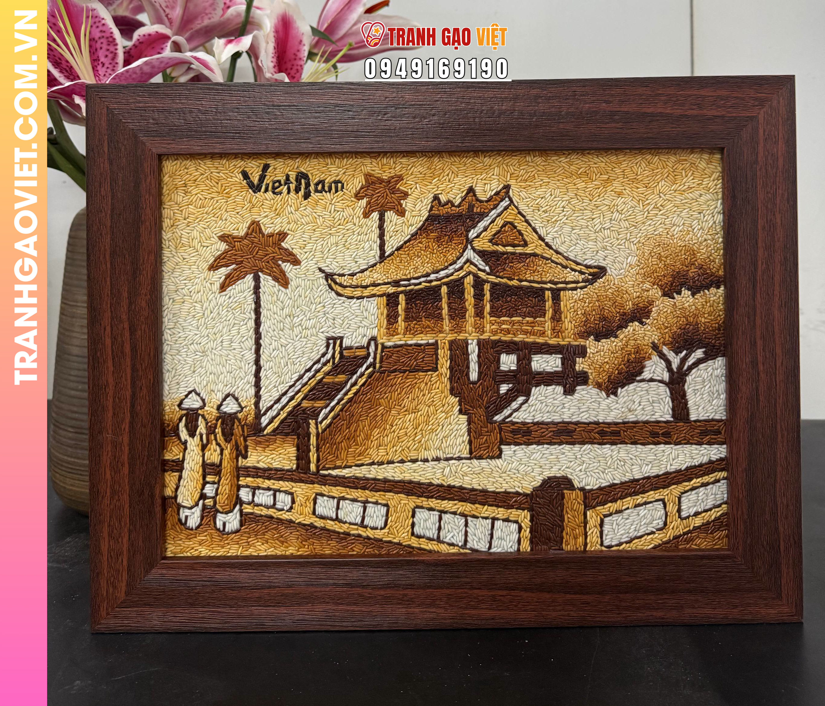 Tranh Gạo Chùa Một Cột cỡ lớn 30x40 cm