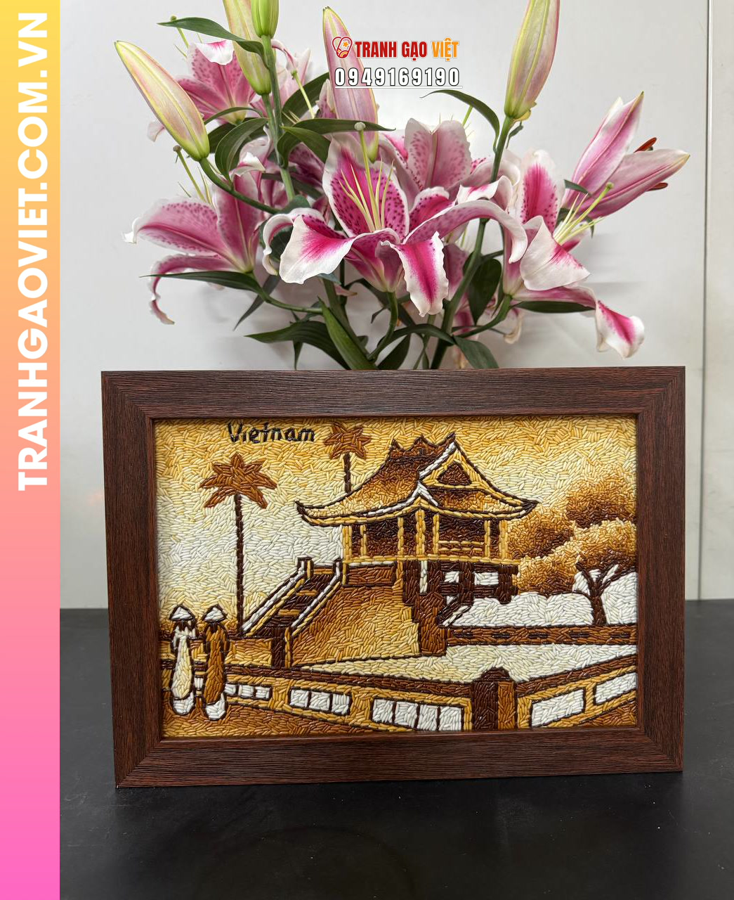 Tranh Gạo Chùa Một Cột kích cỡ 20x30cm