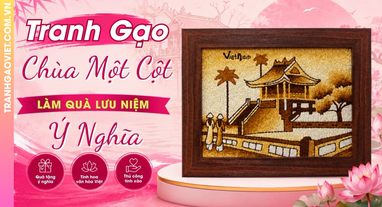 Tranh Gạo Chùa Một Cột Làm Quà Lưu Niệm