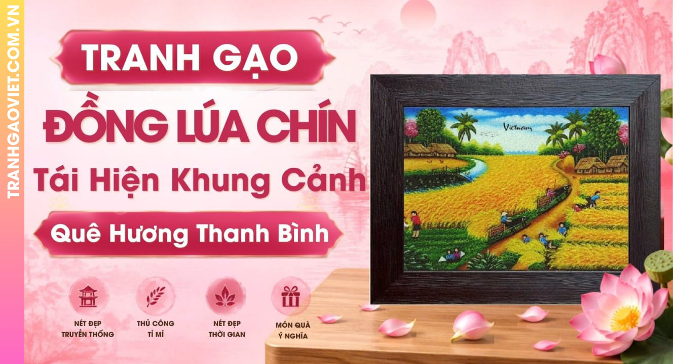 Tranh Gạo Đồng Lúa Chín Tái Hiện Khung Cảnh Quê Hương Thanh Bình