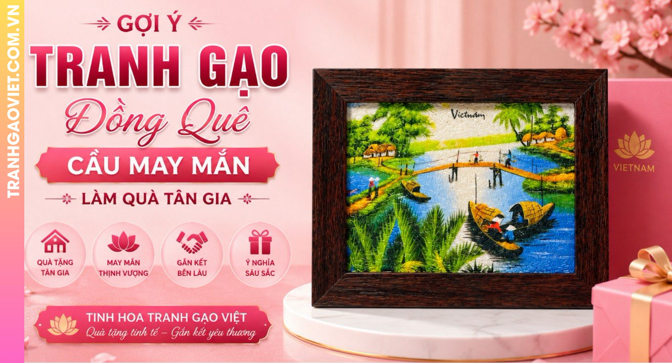 Tranh Gạo Đồng Quê Cầu May Mắn Làm Quà Tân Gia