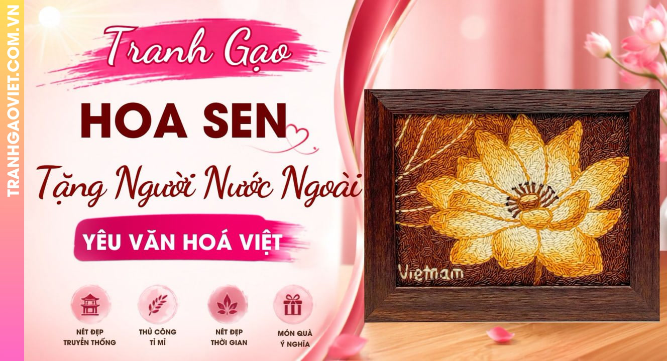 Tranh Gạo Hoa Sen Đẹp Làm Quà Tặng Người Yêu Văn Hóa Việt