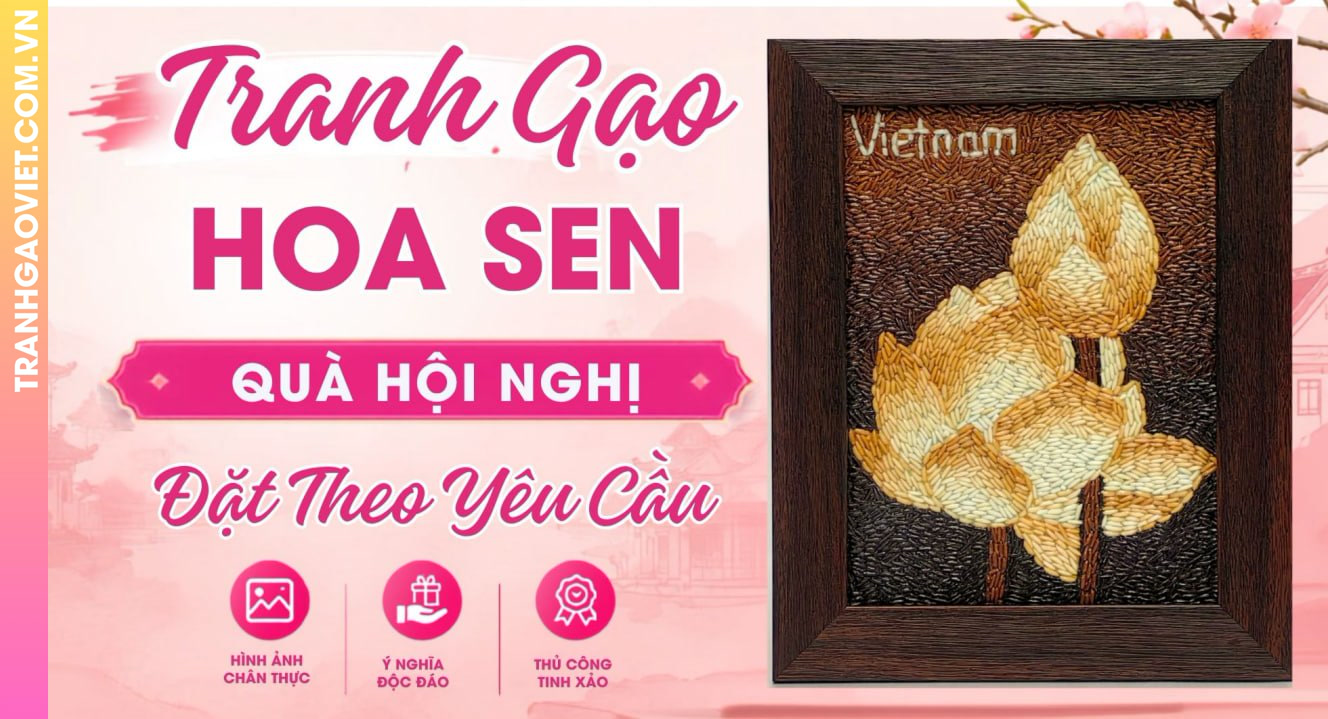 Tranh Gạo Hoa Sen Làm Quà Hội Nghị Đặt Theo Yêu Cầu