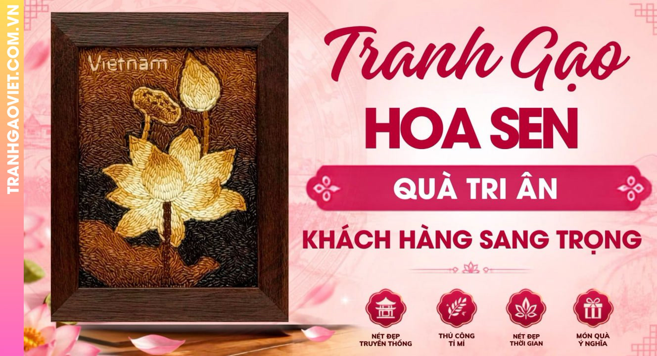 Tranh Gạo Hoa Sen Làm Quà Tặng Sang Trọng