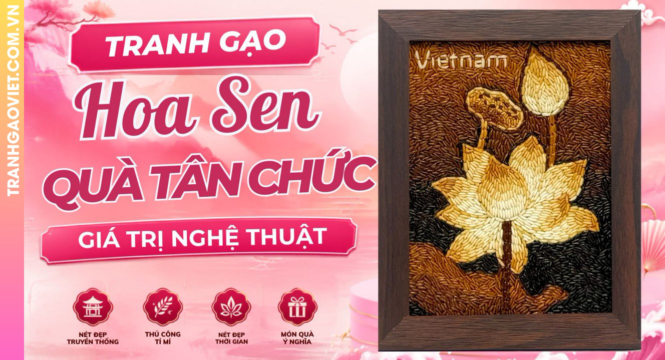 Tranh Gạo Hoa Sen Làm Quà Tặng Tân Chức Mang Giá Trị Nghệ Thuật