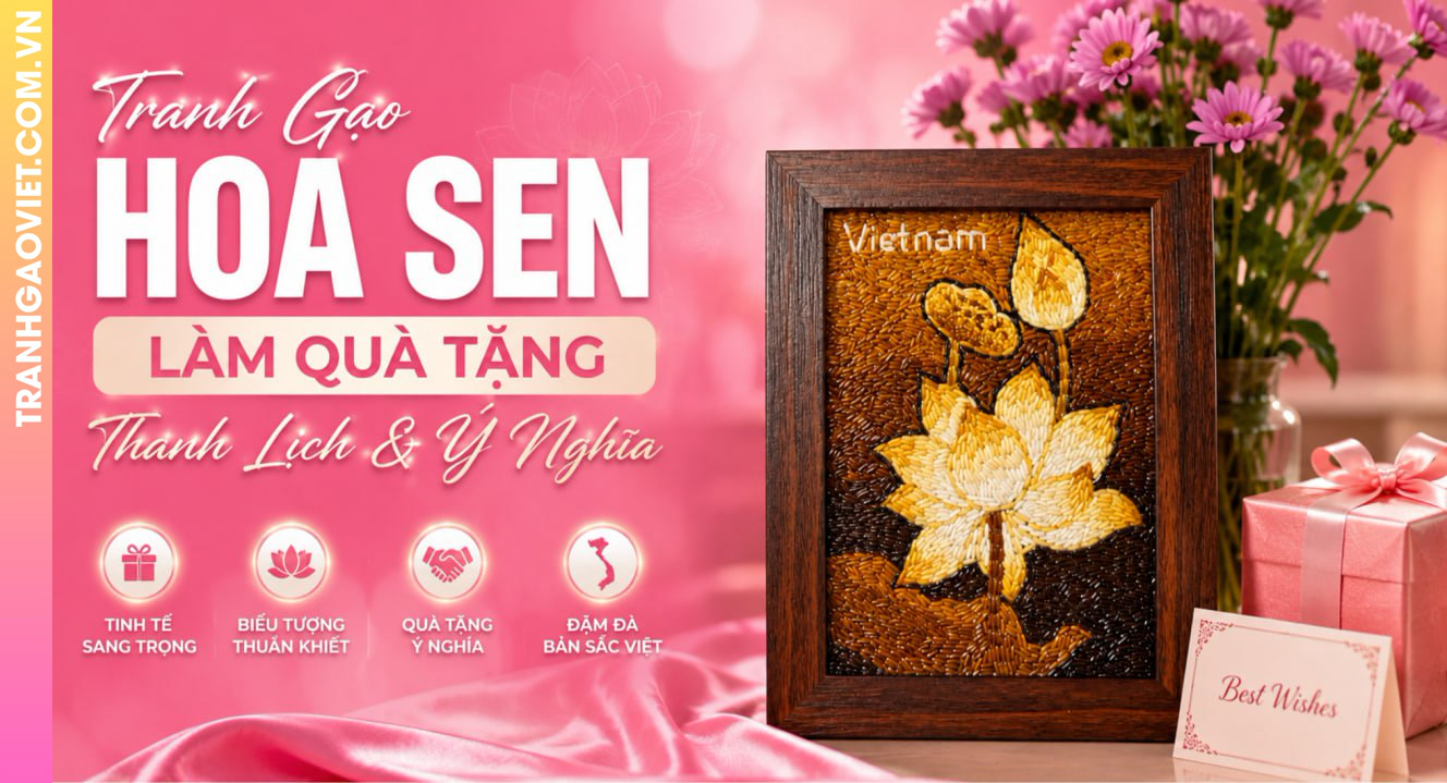 Tranh Gạo Hoa Sen Làm Quà Tặng Thanh Lịch &amp; Ý Nghĩa