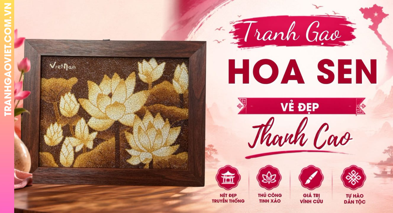Tranh Gạo Hoa Sen Mang Vẻ Đẹp Thanh Cao Thuần Việt
