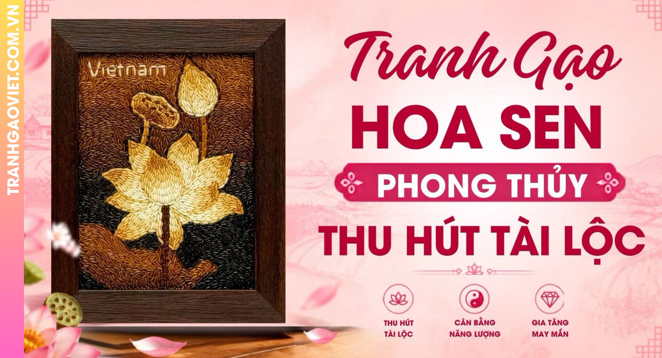 Tranh Gạo Hoa Sen Phong Thủy May Mắn Thu Hút Tài Lộc
