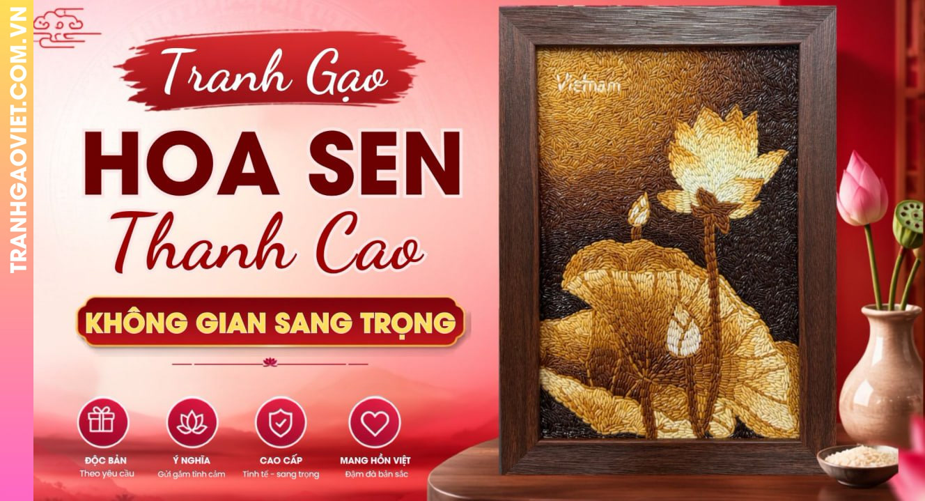 Tranh Gạo Hoa Sen Thanh Cao Điểm Nhấn Không Gian Sang Trọng