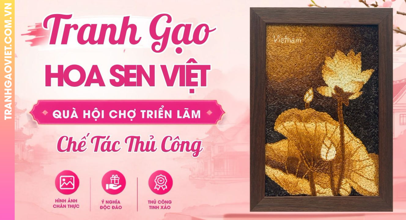 Tranh Gạo Hoa Sen Việt Quà Hội Chợ Triển Lãm Được Chế Tác Thủ Công