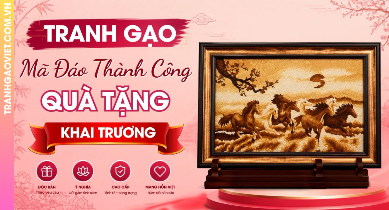 Tranh Gạo Mã Đáo Thành Công Làm Quà Tặng Khai Trương