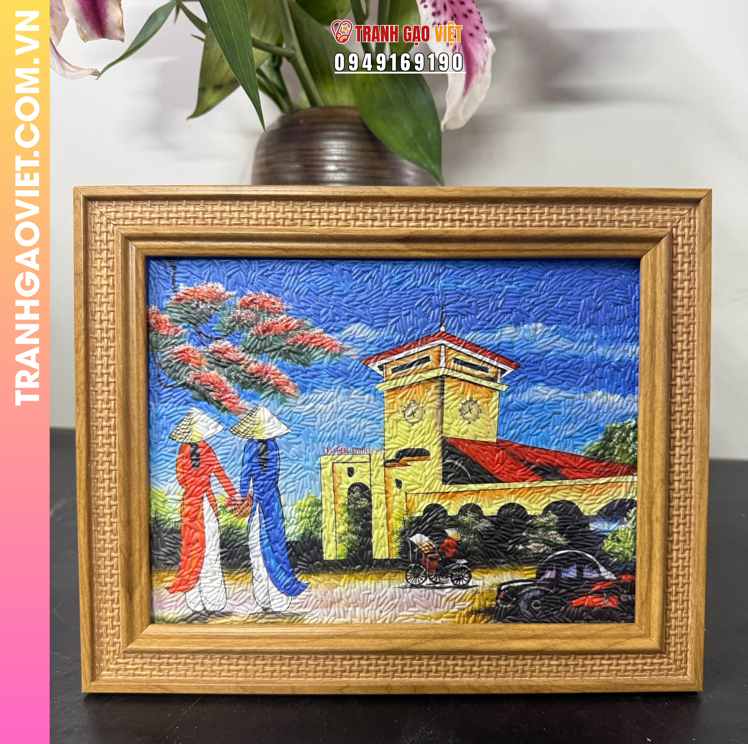 Tranh gạo m&agrave;u chợ Bến Th&agrave;nh