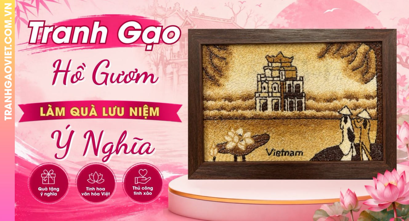 Tranh Gạo Nghệ Thuật Hồ Gươm Làm Quà Lưu Niệm