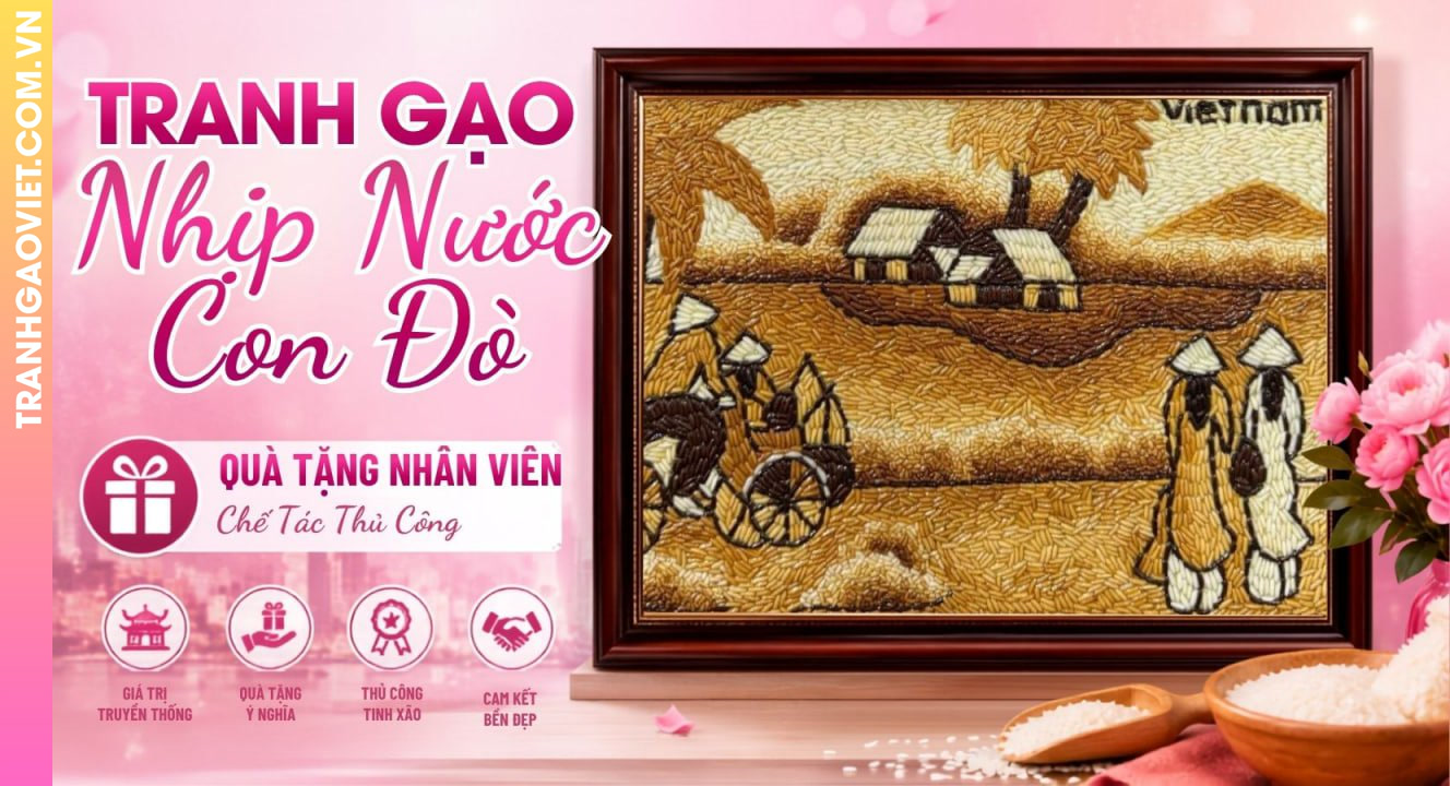 Tranh Gạo Nhịp Nước Con Đò Chế Tác Thủ Công Làm Quà Tặng Nhân Viên