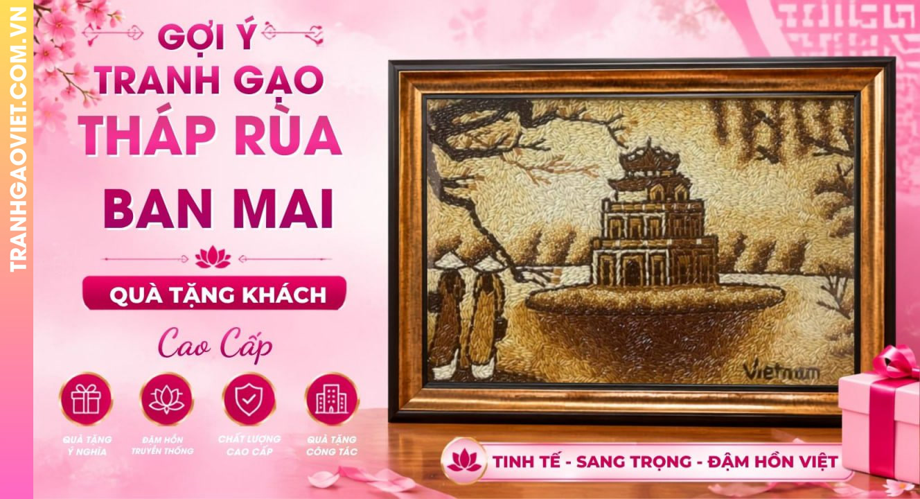Tranh Gạo Tháp Rùa Ban Mai Cao Cấp Làm Quà Tặng Khách Quốc Tế