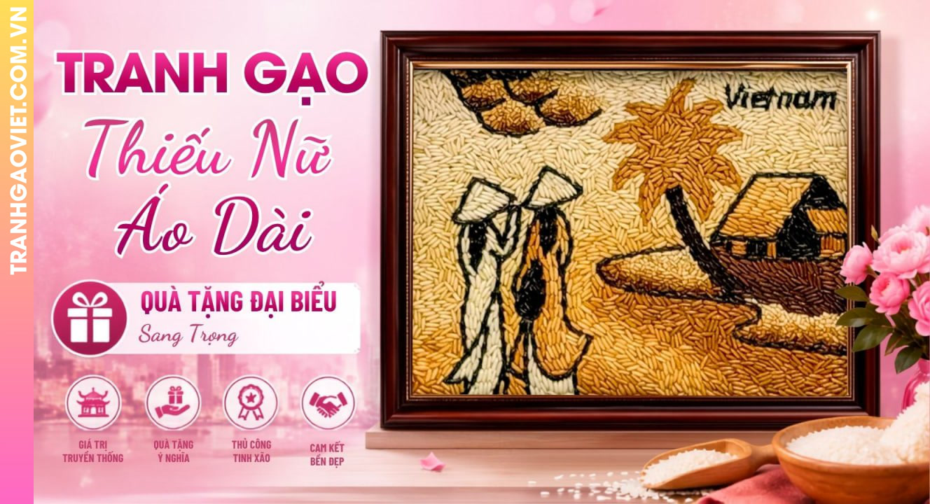 Tranh Gạo Thiếu Nữ Áo Dài Sang Trọng Đậm Bản Sắc Việt