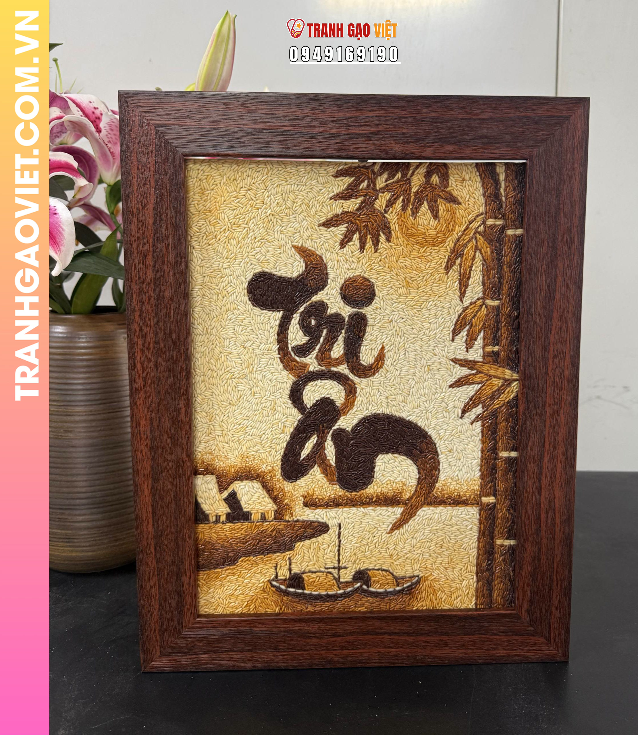Tranh Gạo Thư Pháp bản có chữ 30x40 cm
