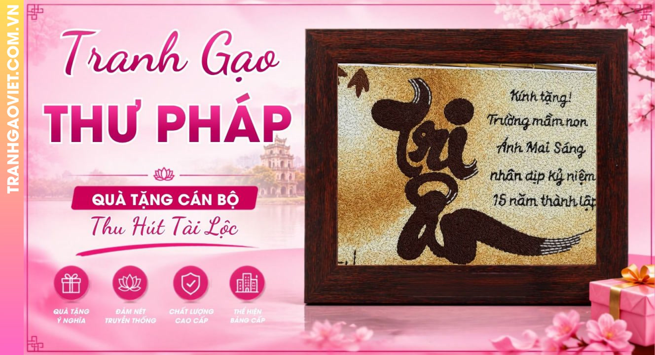 Tranh Gạo Thư Pháp Thu Hút Tài Lộc Làm Quà Tặng Cán Bộ