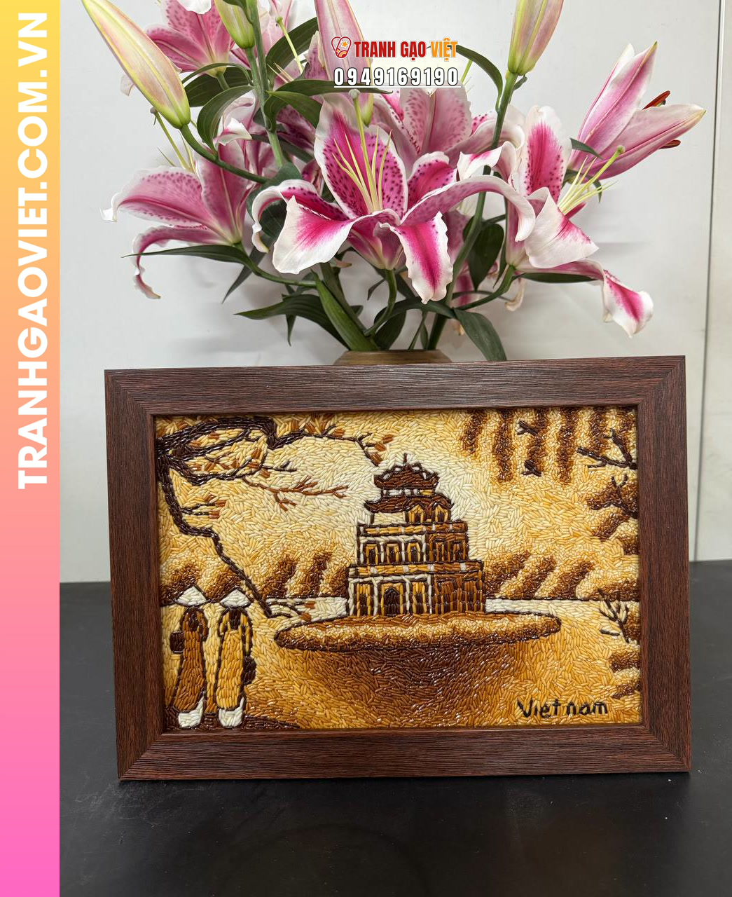 Tranh Gạo Tháp Rùa khổ 20x30cm
