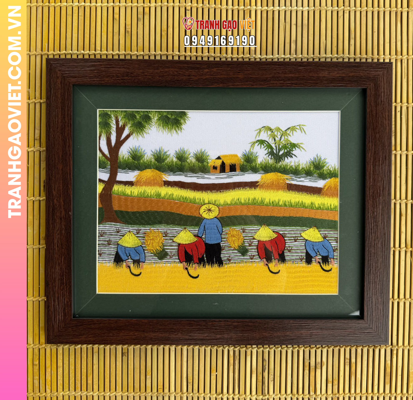 Tranh Thêu Phong Cảnh Mùa Gặt Lúa - Ảnh 2
