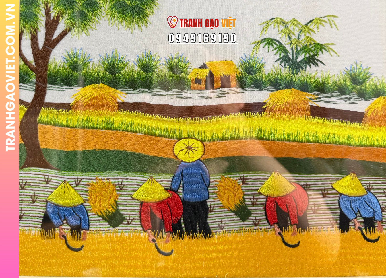 Tranh Thêu Phong Cảnh Mùa Gặt Lúa - Ảnh 3