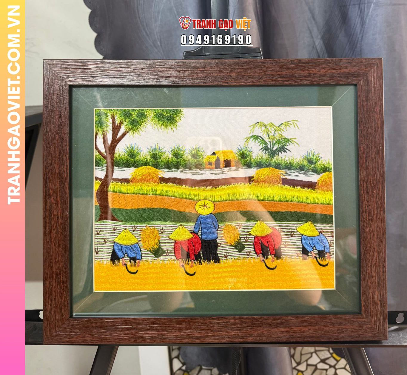 Tranh Thêu Phong Cảnh Mùa Gặt Lúa