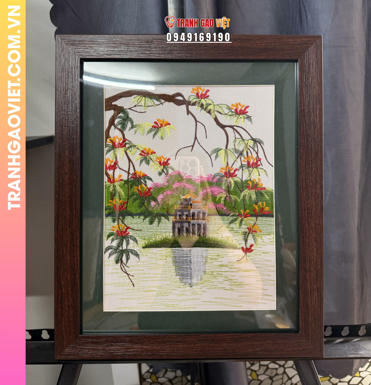 Tranh Thêu Tháp Rùa Hồ Hoàn Kiếm Nét Đẹp Thủ đô